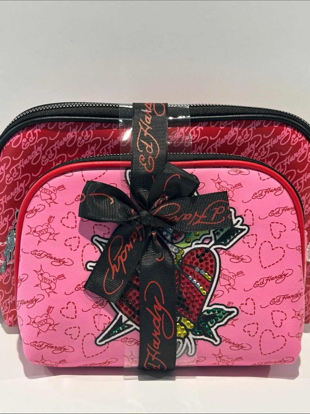 NWT Ed Hardy (2) piece Cosmetics bag Set.